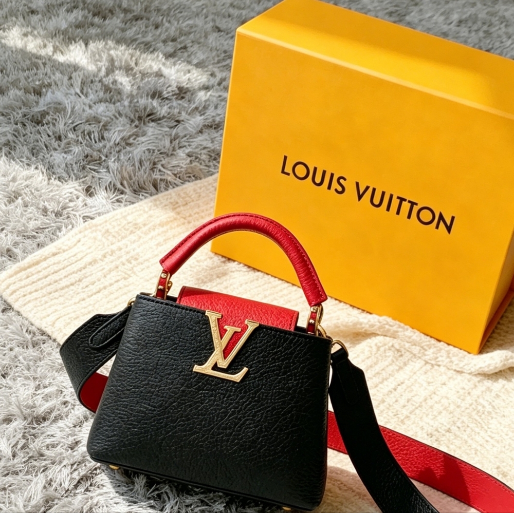 Louis Vuitton Capucines Mini Black  Red Taurillon Leather